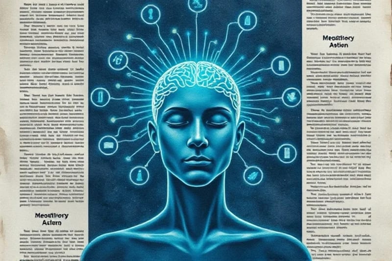 Person meditating with brainwave patterns for well-being