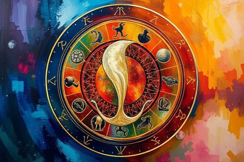 Abstract birth chart with highlighted sections