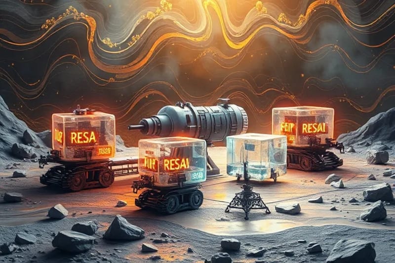 Máquinas mineras futuristas en asteroide