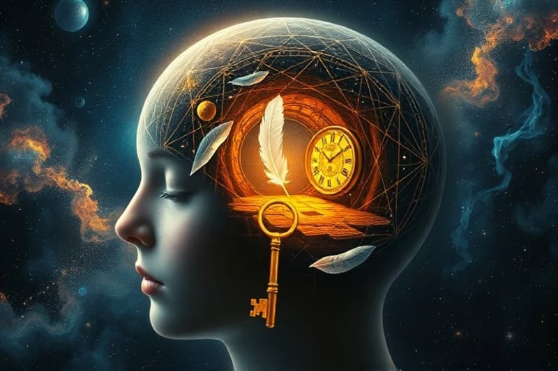 Surreal painting of a key unlocking a mind