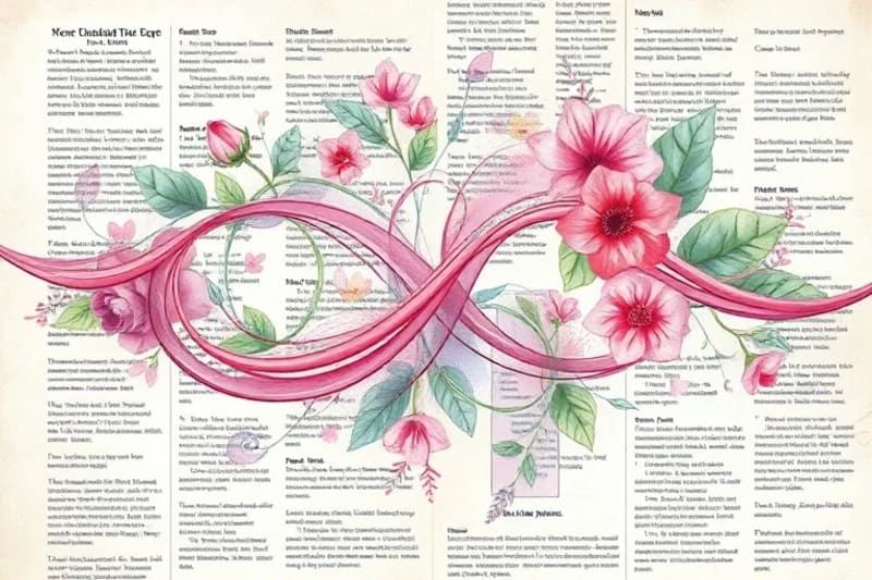 Representación abstracta del ciclo hormonal femenino con ondas y flores, simbolizando fluidez y armonía.