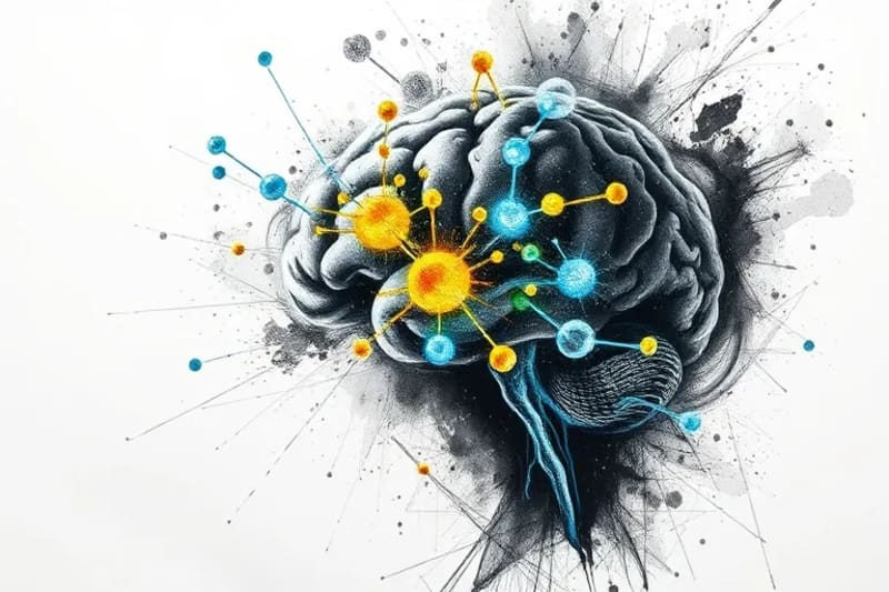 Abstract neural network with glowing connections, symbolizing neurotransmitter activity