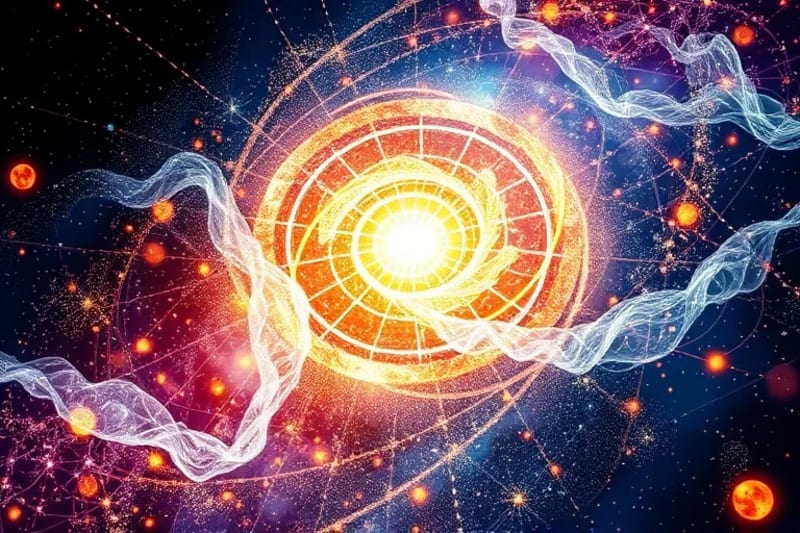 Abstract representation of global consciousness influenced by planetary orbits