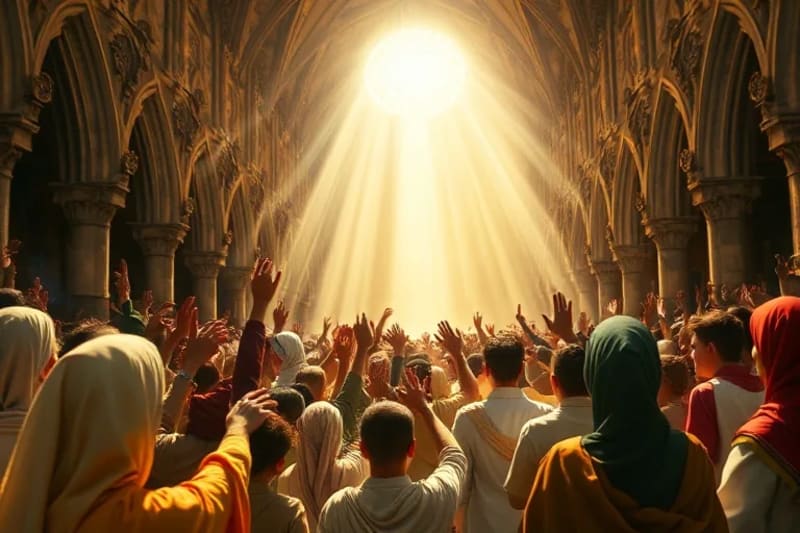 Peregrinos en un acto de fe, buscando conexión espiritual con un objeto sagrado.
