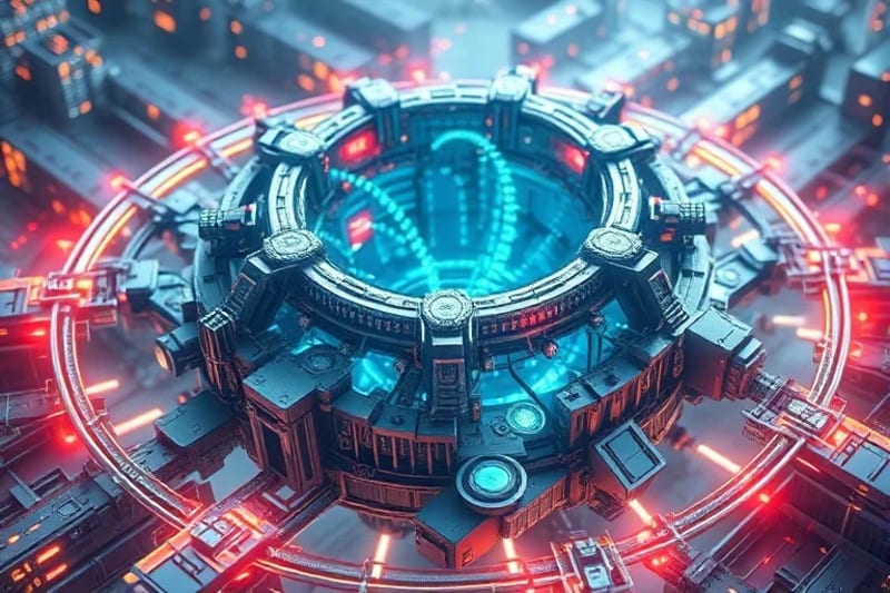 Modelo 3D de una DAO con engranajes y bloques de datos