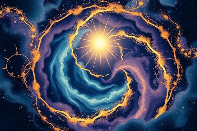 Abstract digital painting of merging energy fields, representing soul connection