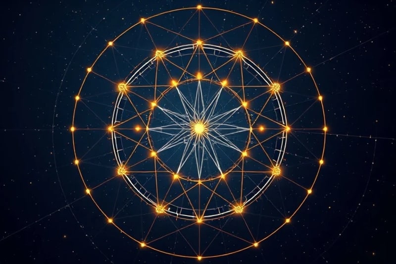Abstract geometric pattern resembling a cosmic network of relationships