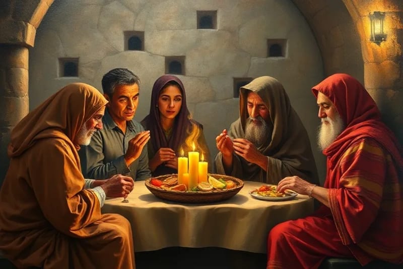 Grupo de personas en servicio comunitario, estilo pintura al óleo