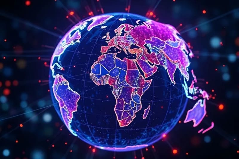 Fragmented digital globe representing complex legal jurisdictions in the metaverse