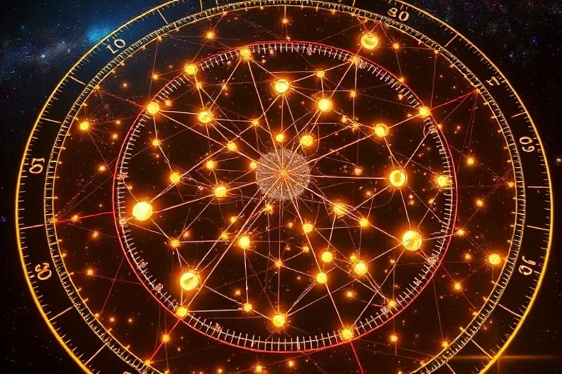 Red de estructuras cristalinas interconectadas que representan el karma