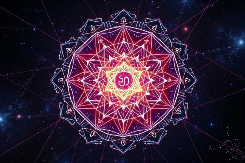 Abstract 3D render of neural network forming mystical symbols
