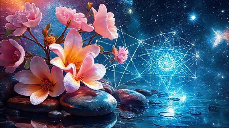 Still life of natural elements and geometric patterns