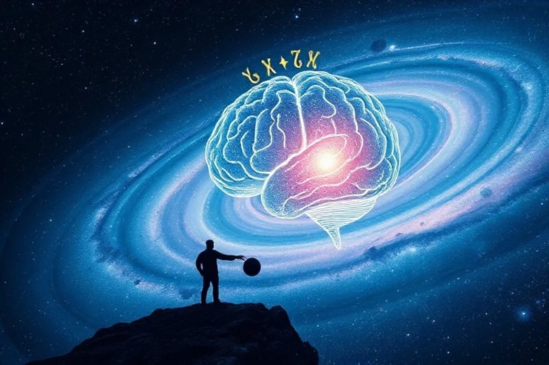 Conceptual image of the human psyche intertwined with cosmic elements