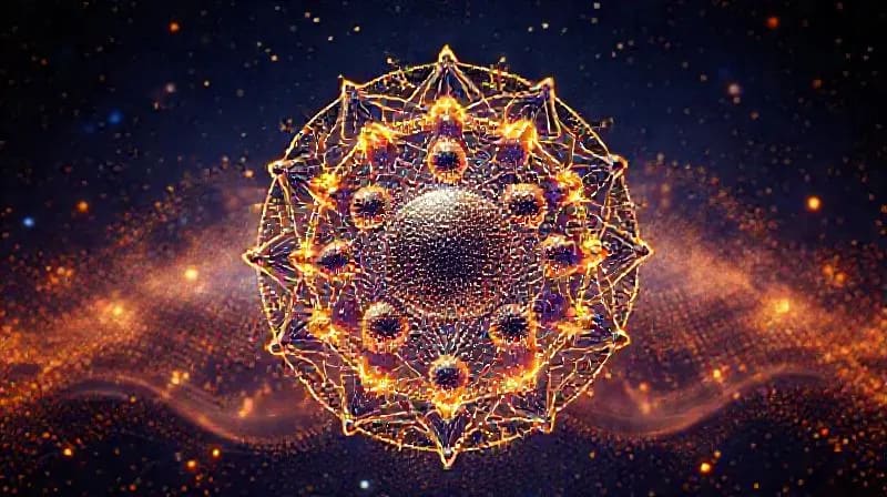 Alchemical Transformation of Self Abstract geometric structure glowing with gradient colors, symbolizing spiritual refinement