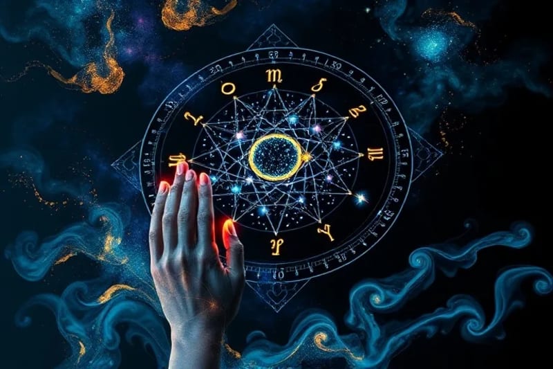 Una interfaz de usuario futurista que muestra un mapa estelar tridimensional, con líneas de energía y nodos interconectados, representando la visualización de constelaciones holográficas mediante IA.