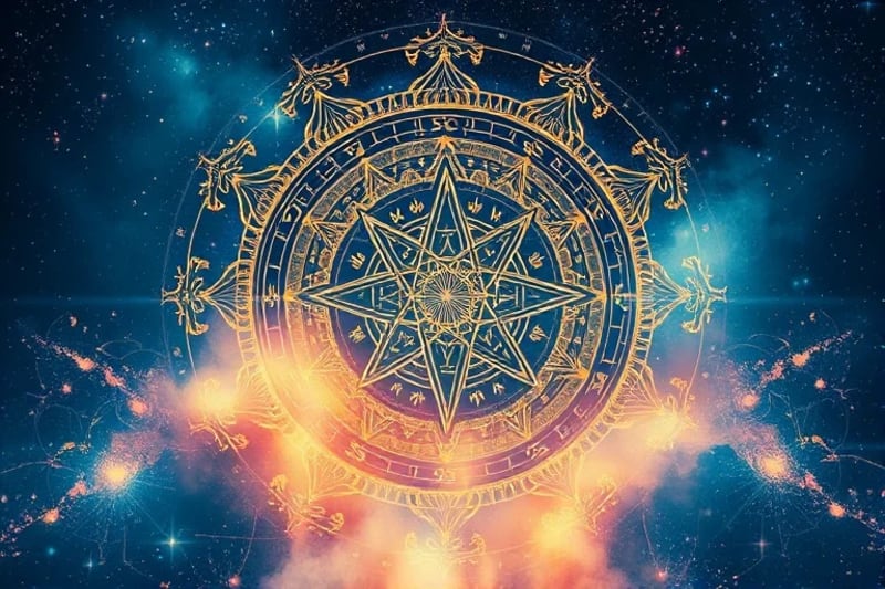 Watercolor painting of ancient astrological tools and modern digital interfaces