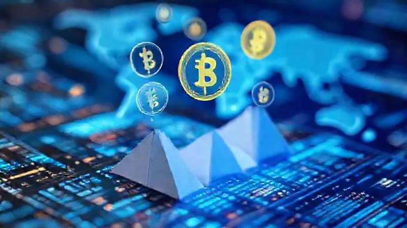 Interfaz de ledger digital con símbolos de criptoactivos flotando como proyecciones holográficas