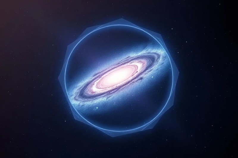 Gravitational Lensing: A Window to Dark Matter 3D render of gravitational lensing, showing distorted light from a distant galaxy around an invisible mass.