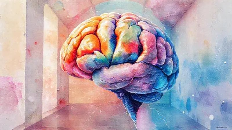 Abstract watercolor of brain connected to architecture