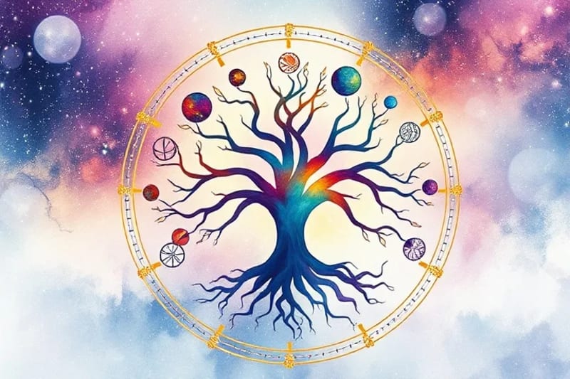 Árbol de la Vida con símbolos astrológicos integrados