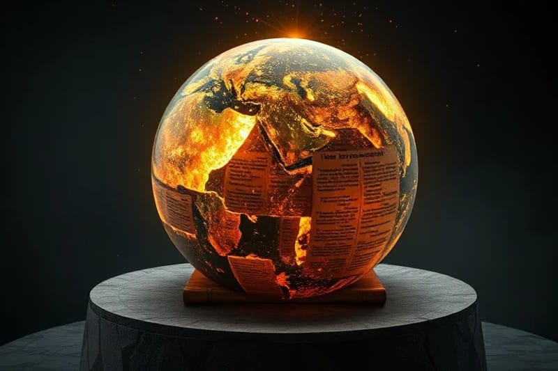 Representación 3D de la Tierra como una red de vida y energía, con textos bíblicos integrados