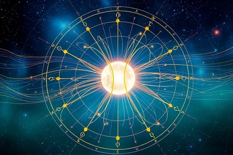 Representación artística de ondas cerebrales de diferentes frecuencias convergiendo en un patrón armonioso.
