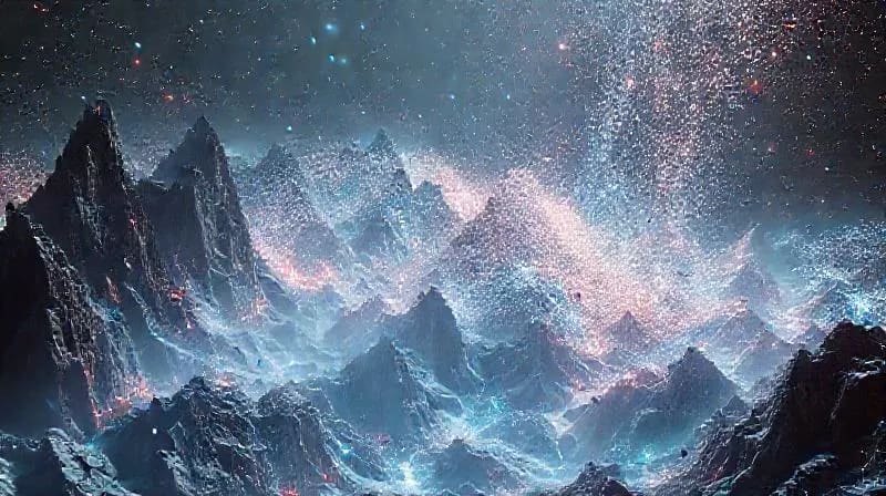 Abstract digital painting depicting a chaotic quantum threat landscape being met by advanced, structured quantum defenses.