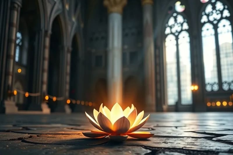 Lotus flower blooming from concrete, spiritual growth in city