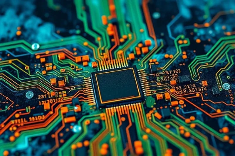 Pintura abstracta impresionista con colores vibrantes y formas geométricas que representan la volatilidad del mercado y la innovación tecnológica en finanzas digitales.
