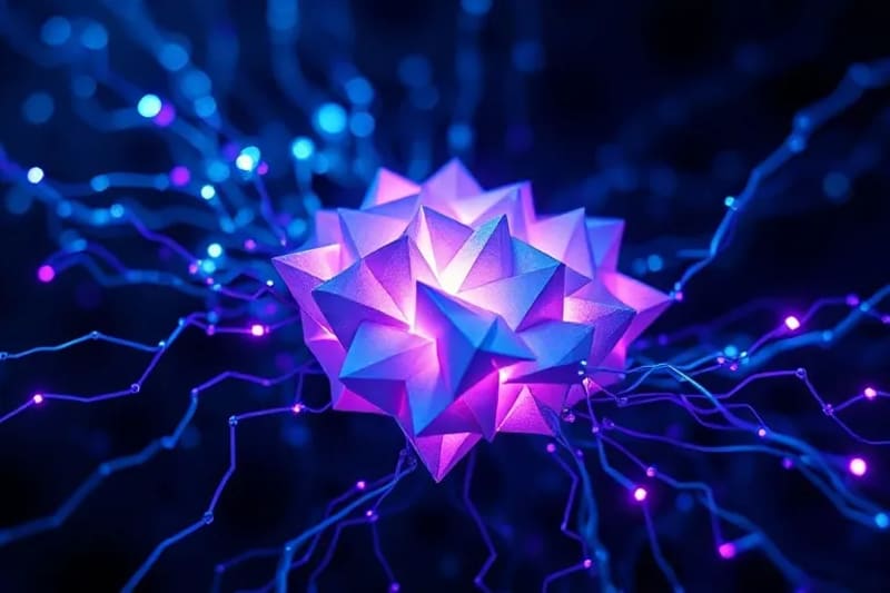 Una red neuronal compleja y brillante, con nodos interconectados que emiten luz, flotando en un espacio oscuro y futurista, simbolizando la inteligencia artificial avanzada.