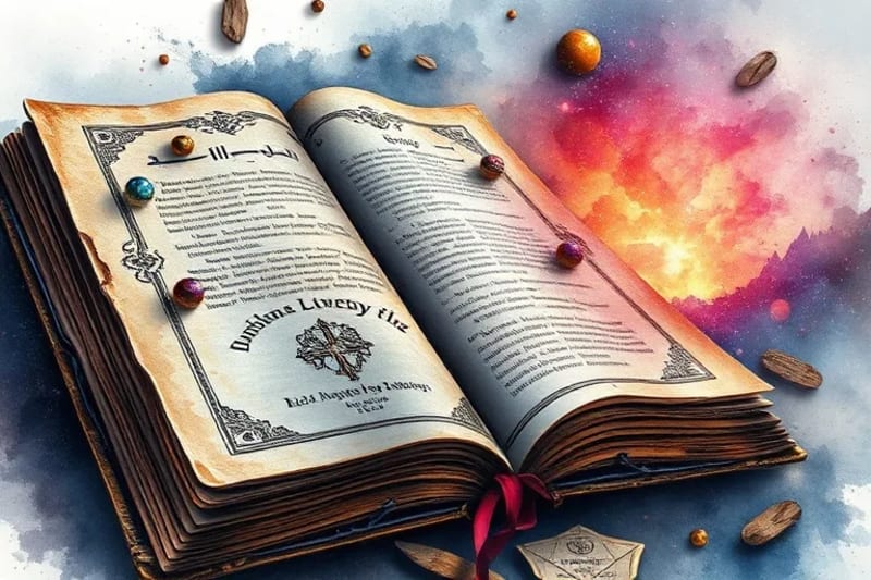 Un libro antiguo y desgastado con símbolos crípticos abierto sobre una mesa, con una proyección holográfica de un paisaje digital en evolución emergiendo de sus páginas, simbolizando la fusión de lo antiguo y lo nuevo.