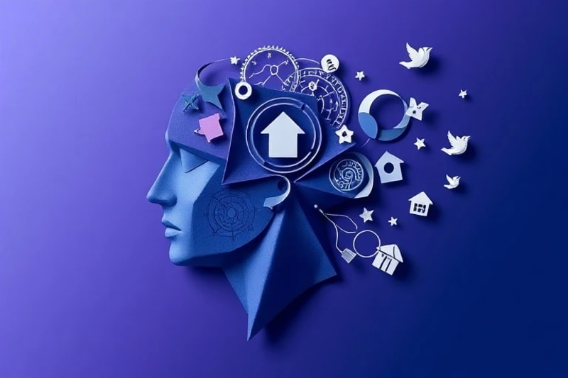 Abstract vector art of a human head with data streams flowing out, transforming into various dream symbols like a key, bird, and house, symbolizing algorithmic dream analysis.