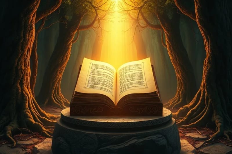 Bosque regenerándose con luz etérea, simbolizando renovación espiritual