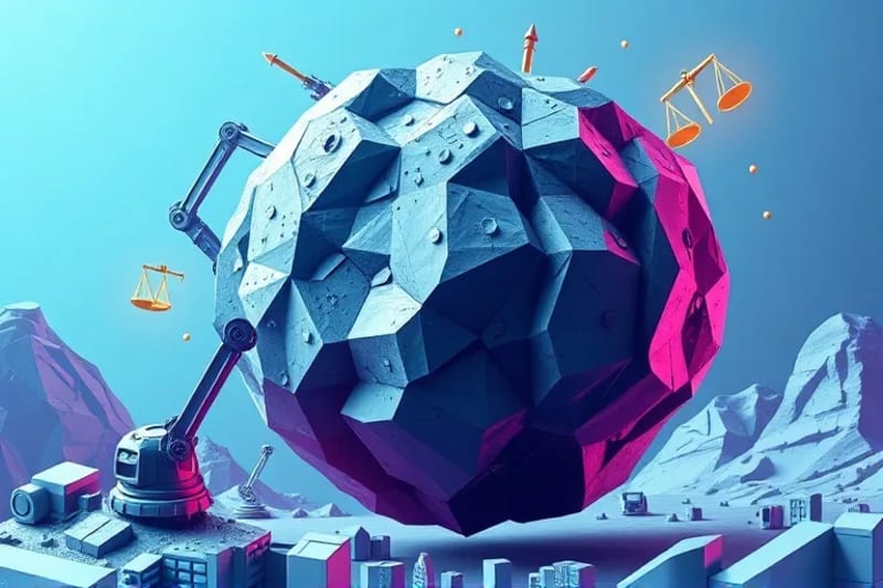 Vector art illustrating extraterrestrial resource extraction with subtle legal symbols