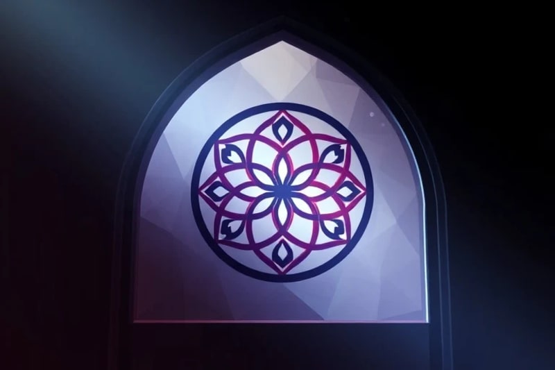 Patrón de la Flor de la Vida en un arco gótico