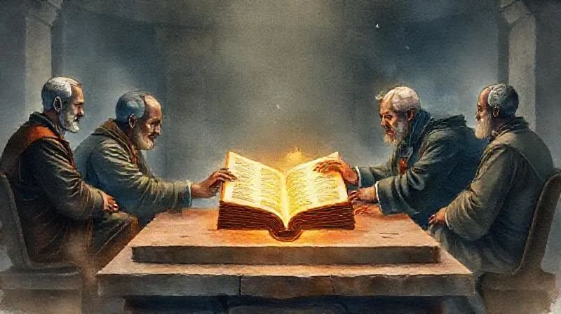Representación acuarela de líderes mundiales en una tensa sala de negociaciones con una luz espiritual sutil.