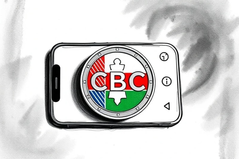 Representación estilizada de una moneda digital de banco central (CBDC) con colores nacionales en una interfaz de billetera digital