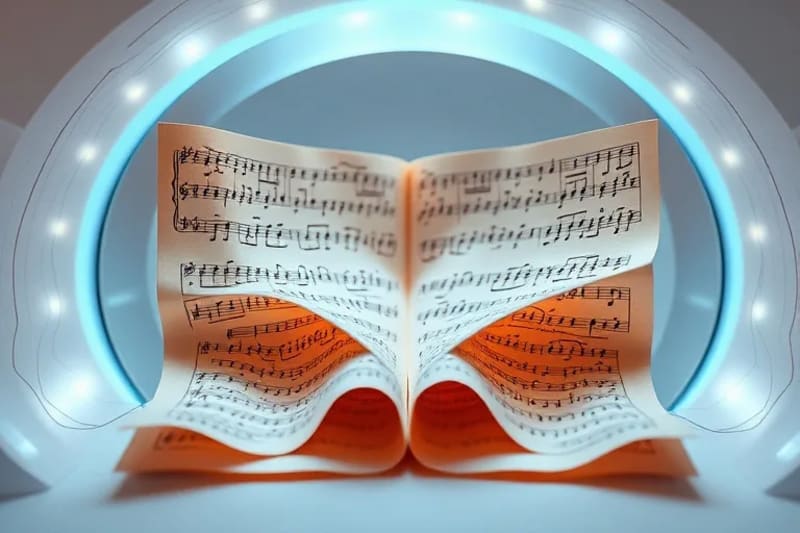 Manuscritos antiguos con notación musical gregoriana y elementos abstractos de luz