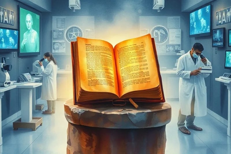 Científicos en un laboratorio forense examinando artefactos antiguos
