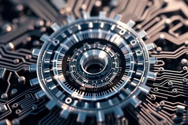 The Mechanics of Decentralized Governance Abstract digital art illustrating interlocking gears and transparent code layers, symbolizing blockchain governance.