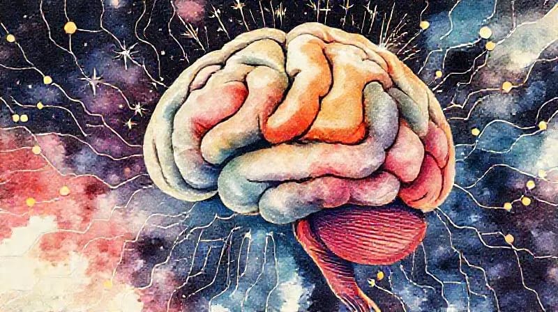 Ilustración abstracta del cerebro con elementos de alegría