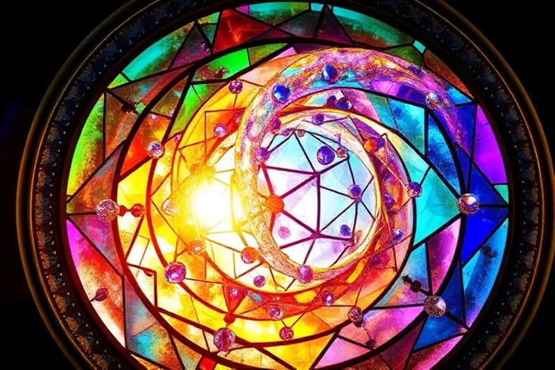 Vórtice de energía abstracta con cristales incrustados