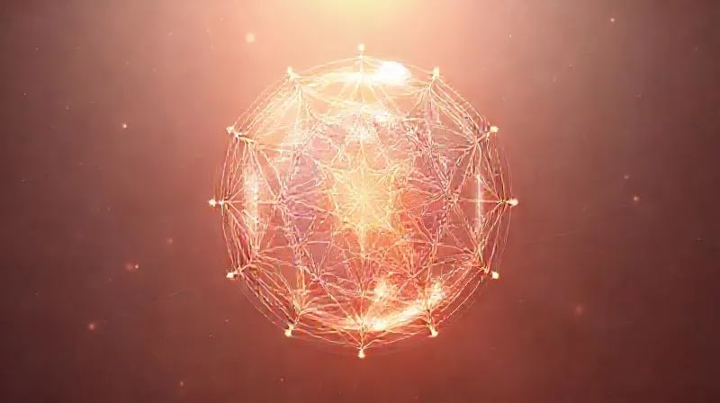 Abstract 3D render of geometric shapes and light patterns influencing a translucent globe