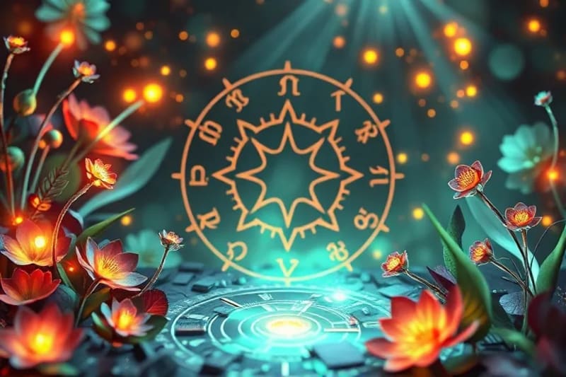 3D render of a tranquil virtual garden with glowing digital plants and water features, symbolizing growth and flow within a digital environment, blending nature and technology.