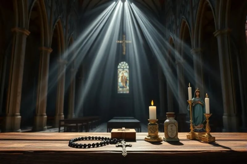 Detalle de objetos sacramentales en un altar casero