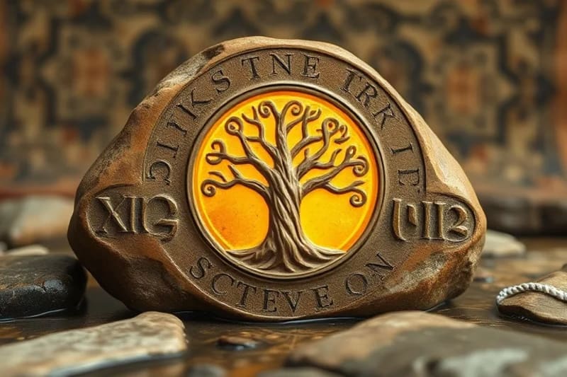 Piedras rúnicas y un árbol de la vida celta, simbolizando la conexión ancestral