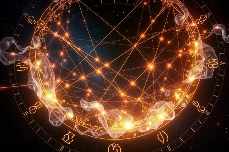 Hilos de luz entrelazados con símbolos celtas y runas, representando la conexión ancestral