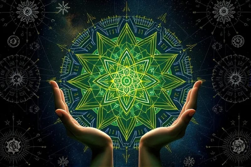 Vector art depicting ethical dilemmas in AI astrology with interlocking gears, circuits, and human hands questioning digital output.