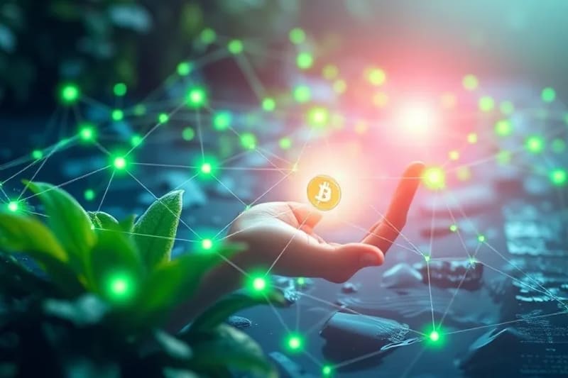 Red blockchain interconectada con elementos naturales