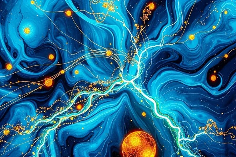 Abstract representation of neural pathways merging with architectural designs, symbolizing cognitive enhancement through space